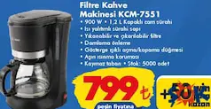 KİWİ KCM 7551 FİLTRE KAHVE MAKİNESİ fiyat ve kampanya bilgisi